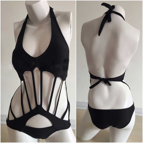Sexy Black Hollowed Out Bandage Monokini - Picture 4 of 13